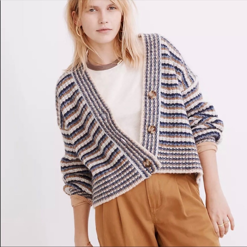 Madewell XS Waller Crop Cardigan in Stripe